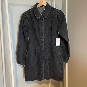 Free People Faded Black Denim Long-Sleeve Dress
